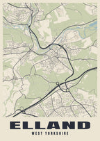Street map poster of Elland, West Yorkshire