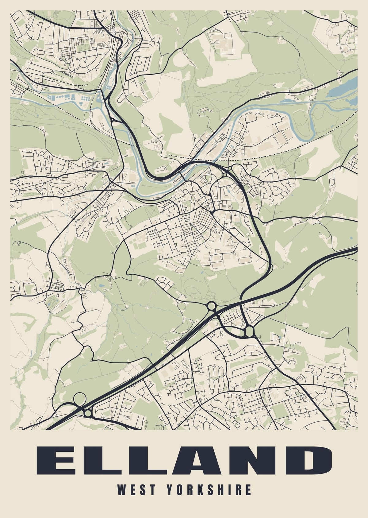 Street map poster of Elland, West Yorkshire