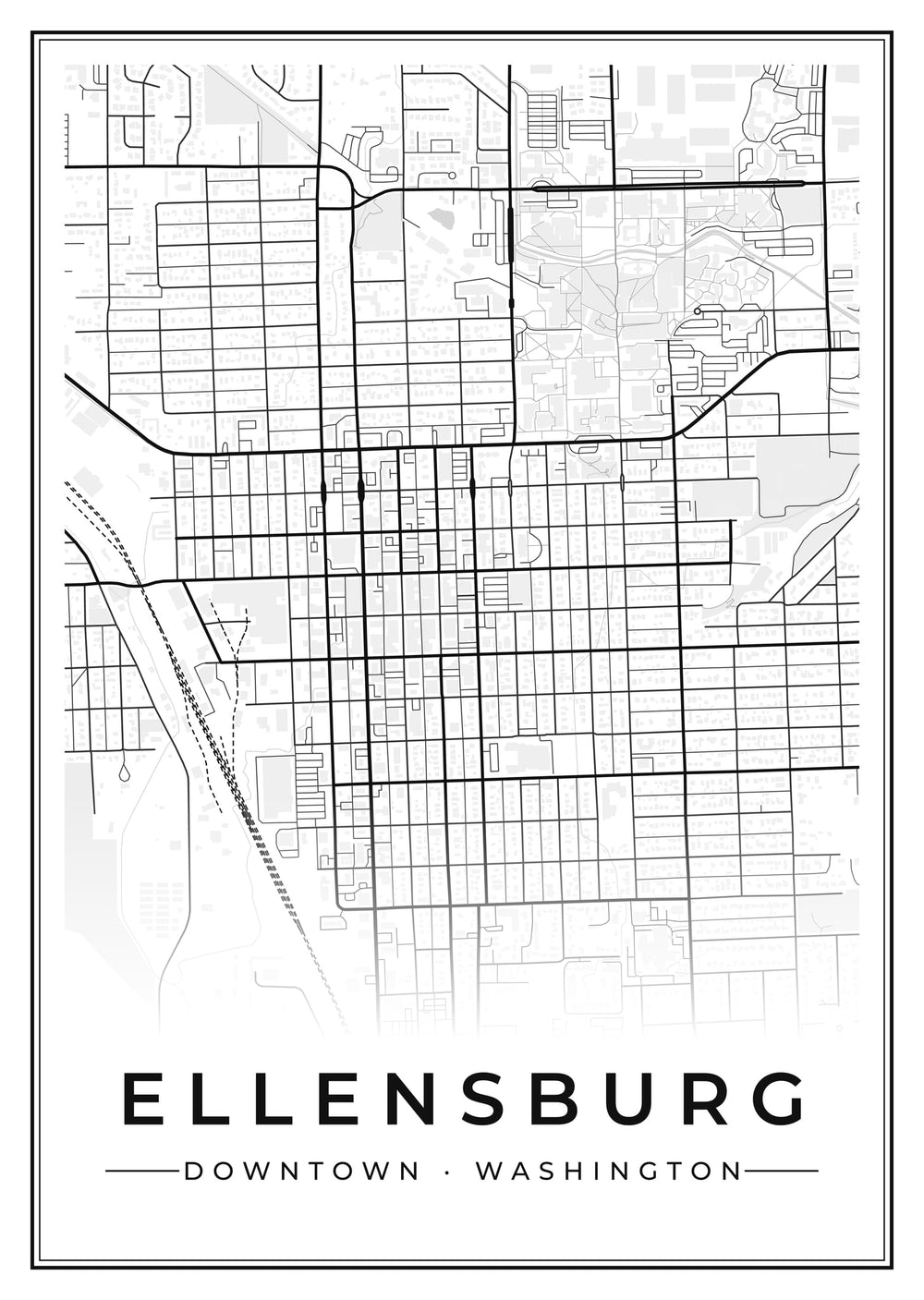 Ellensburg Downtown Street Map Poster