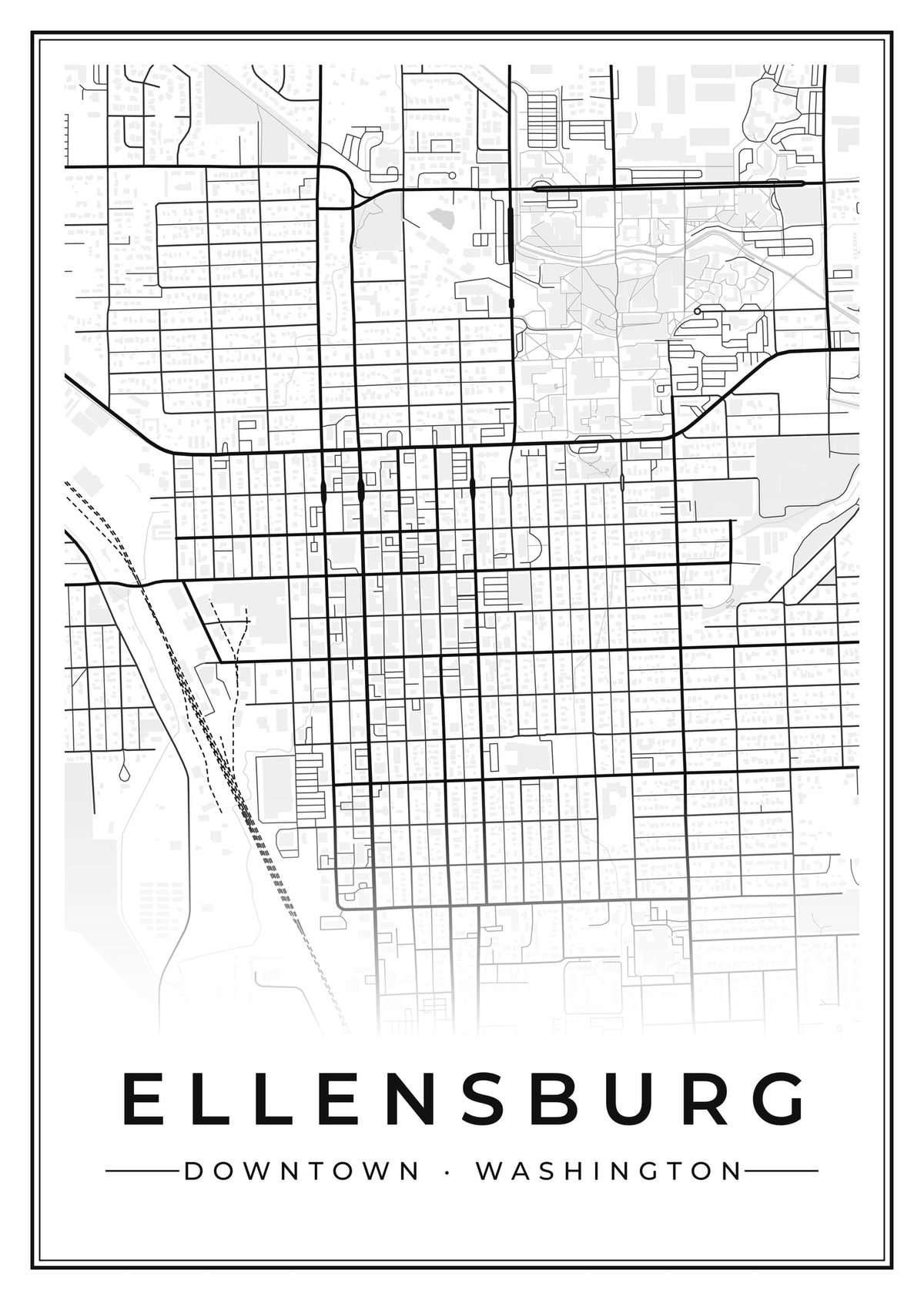 Street map poster of downtown Ellensburg, Washington