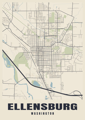 Ellensburg Street Map Poster