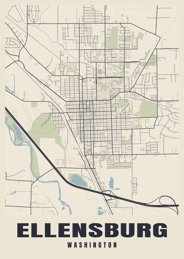 Ellensburg Street Map Poster