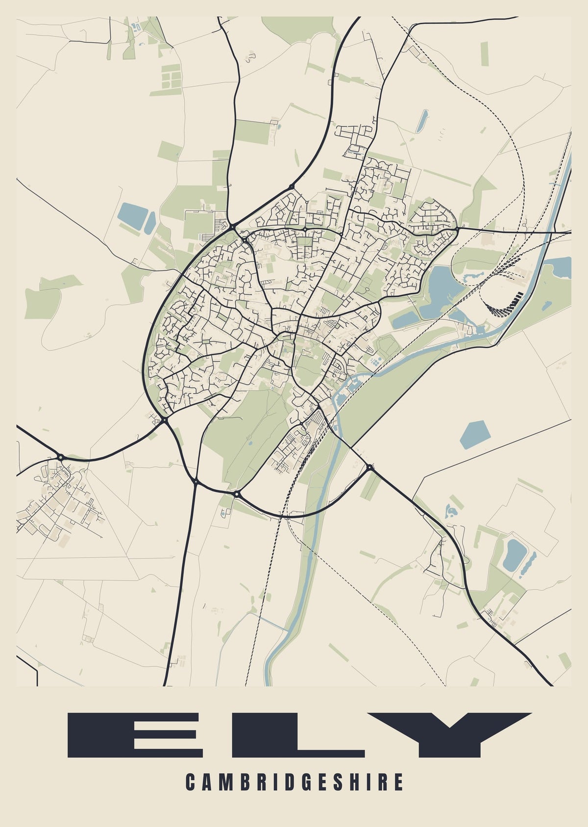 Street map poster of Ely, Cambridgeshire