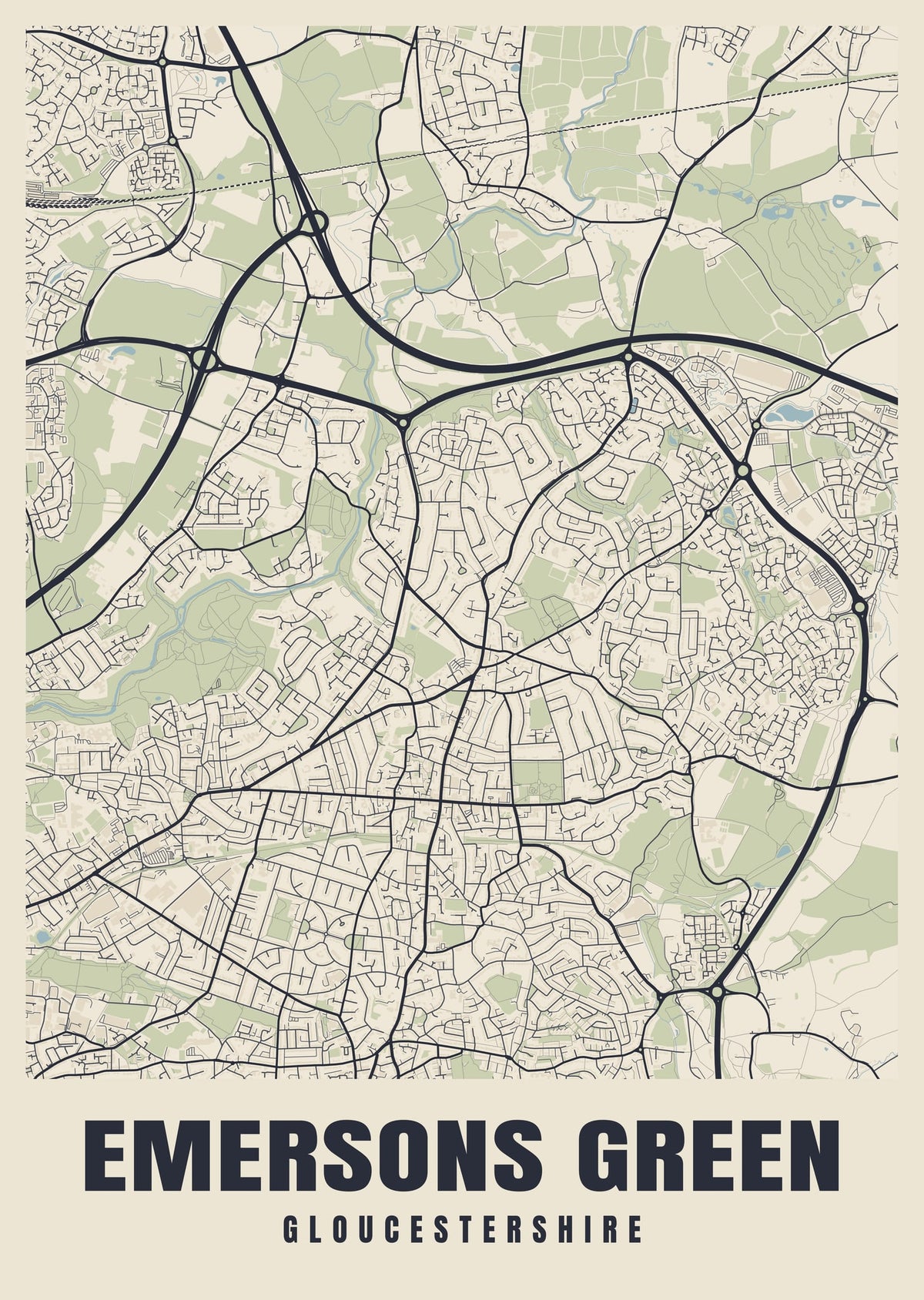 Street map poster of Emersons Green, Gloucestershire