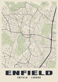 Heritage street map poster of Enfield, Enfield, London