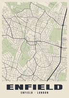 Heritage street map poster of Enfield, Enfield, London