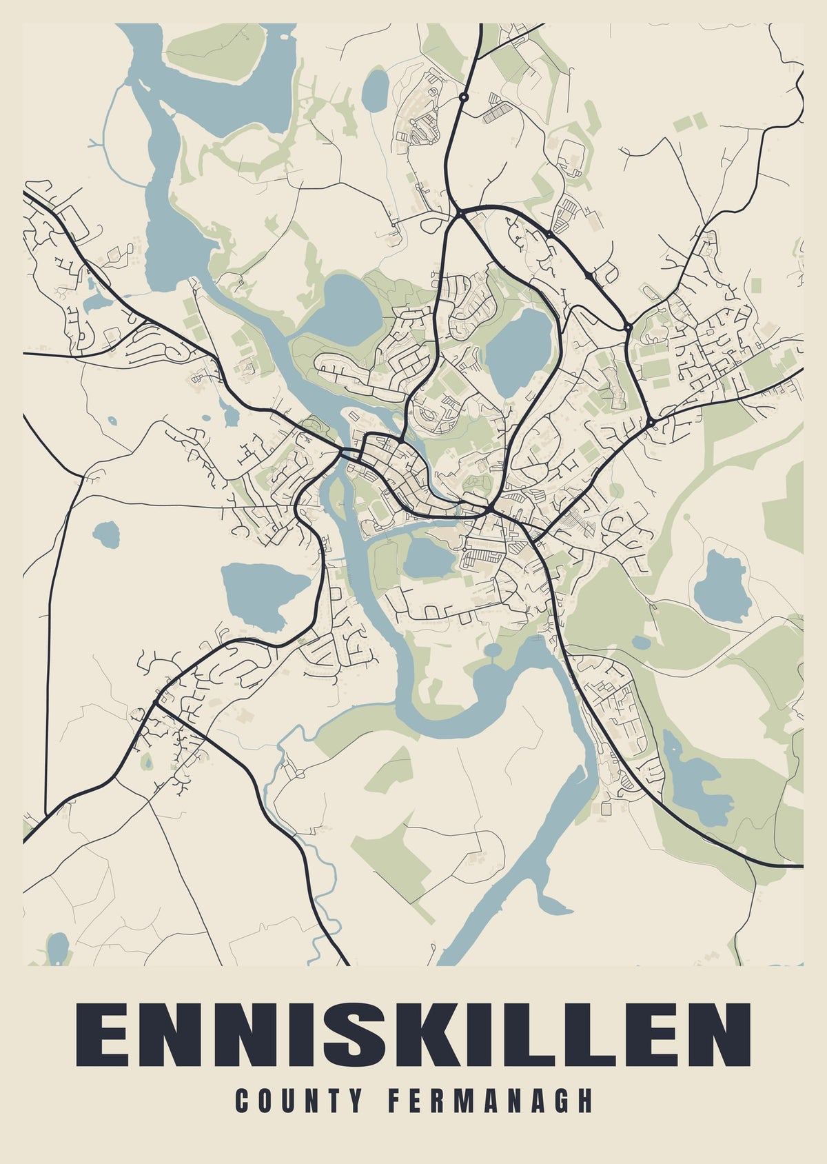 Street map poster of Enniskillen, County Fermanagh