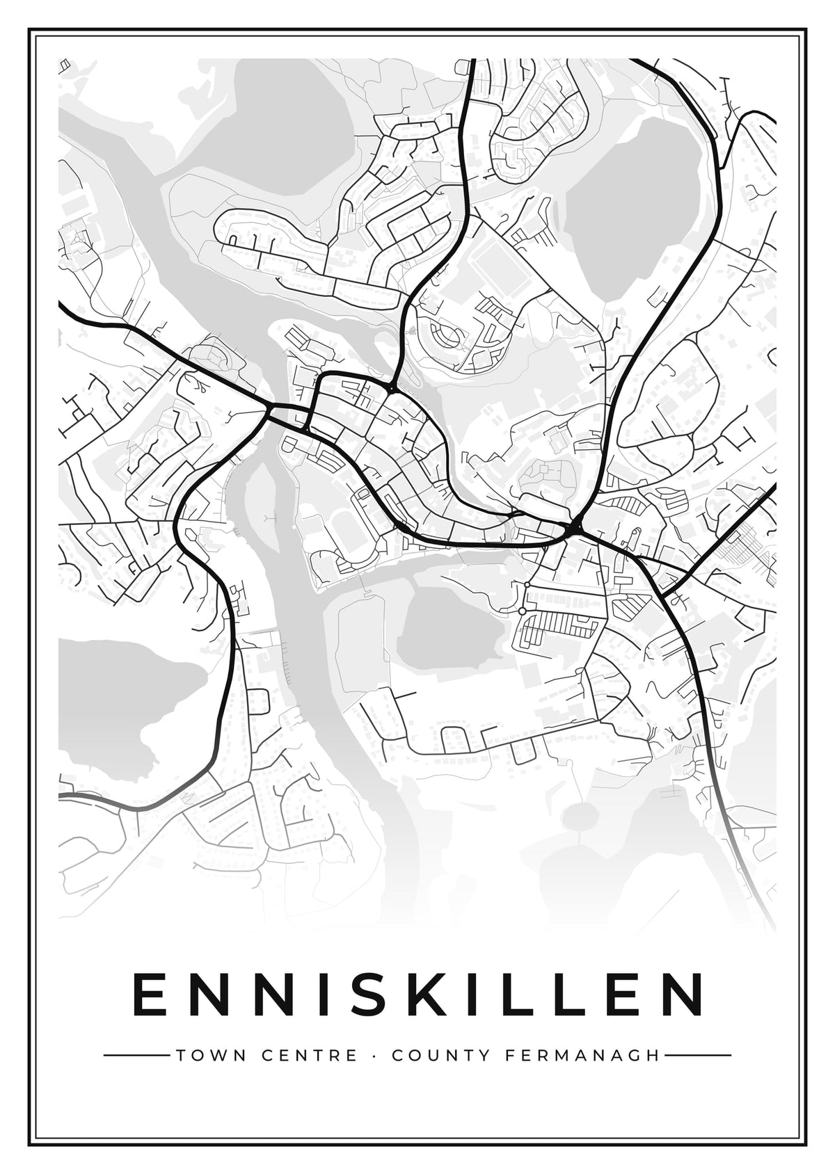 Street map poster of Enniskillen town centre, County Fermanagh