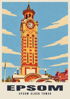 Epsom Clock Tower poster, Retro Railway style