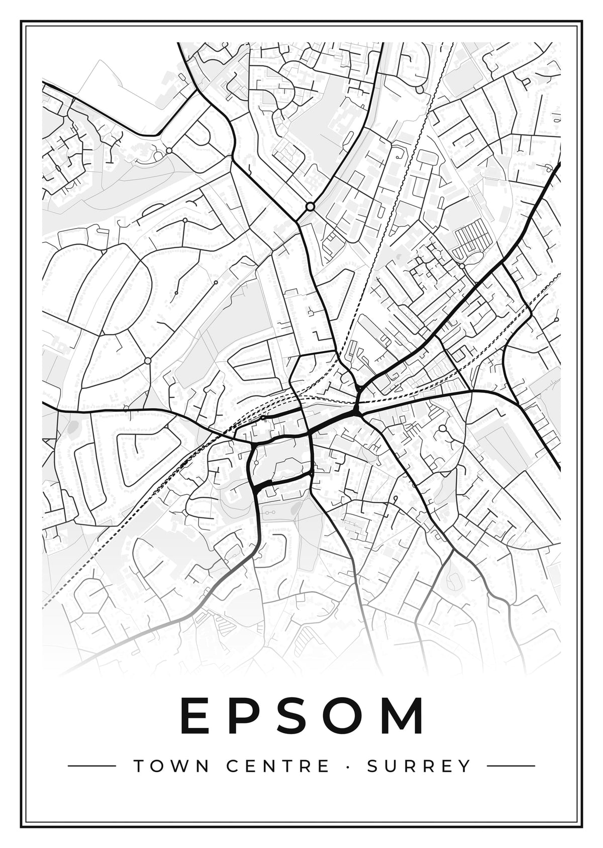 Street map poster of Epsom town centre, Surrey