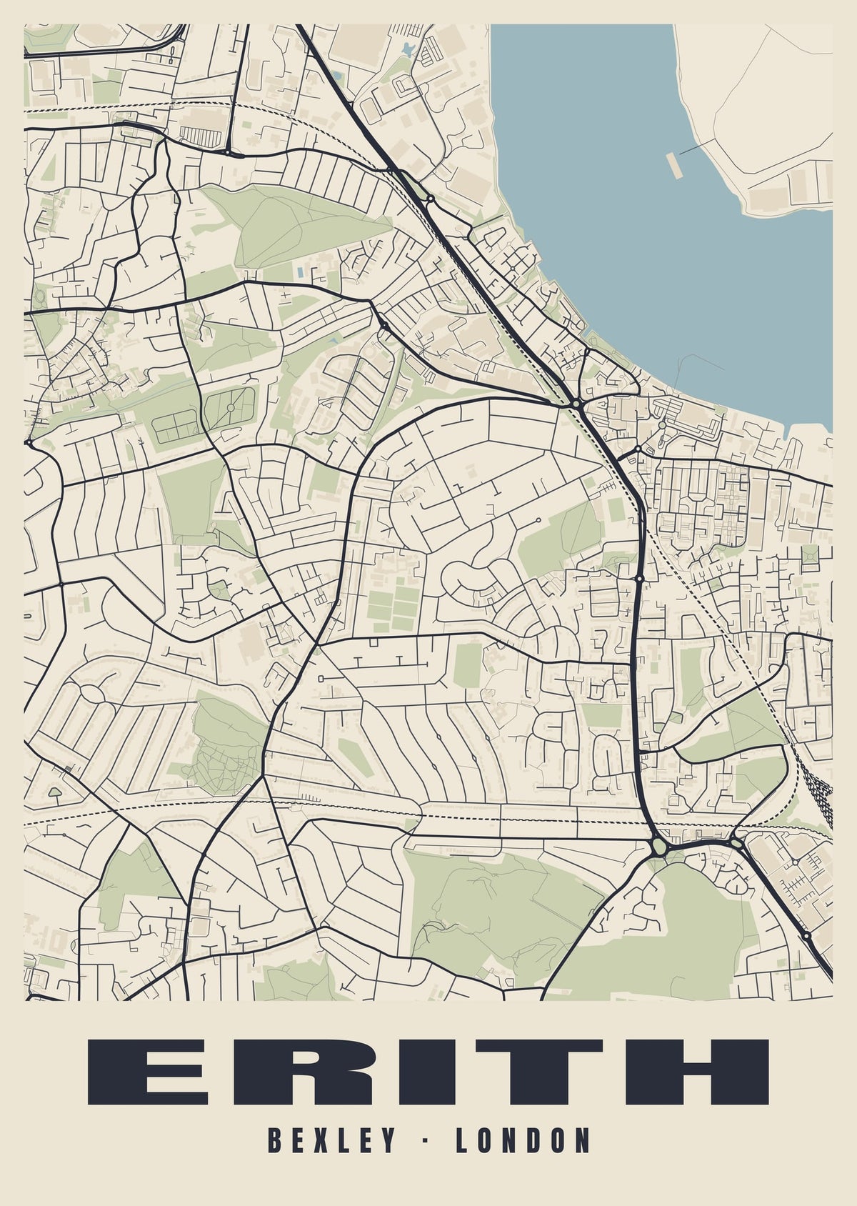 Heritage street map poster of Erith, Bexley, London