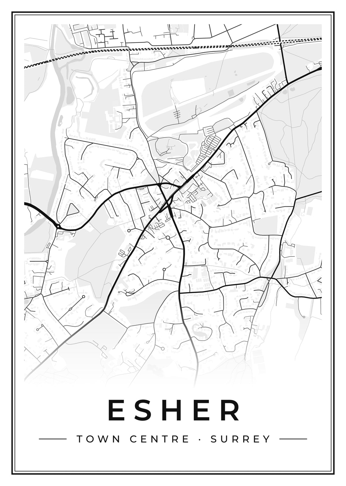Street map poster of Esher town centre, Surrey