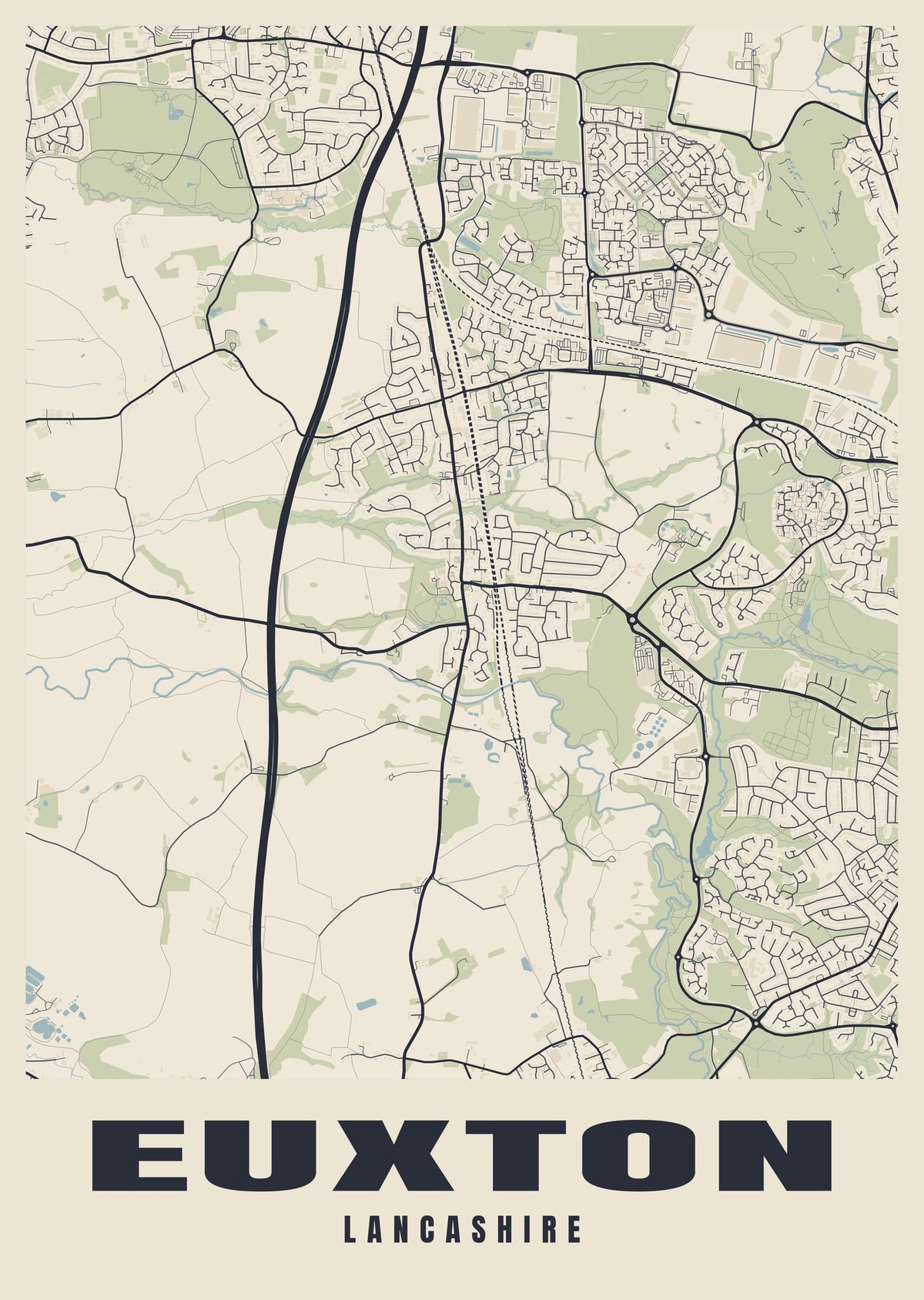 Street map poster of Euxton, Lancashire