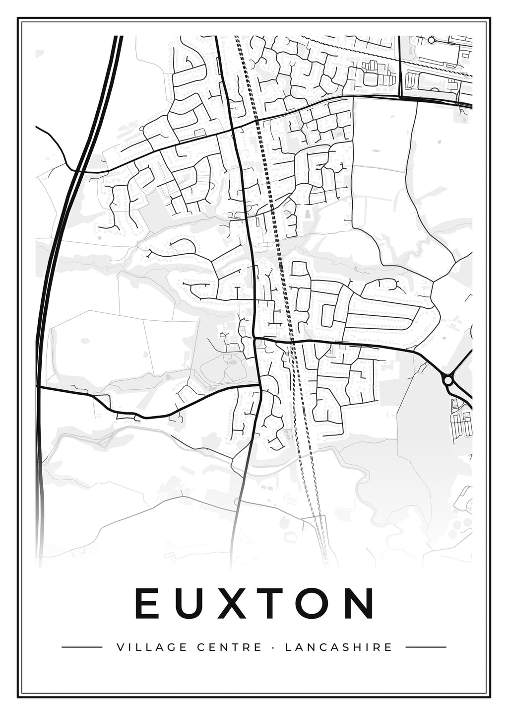 Street map poster of Euxton village centre, Lancashire