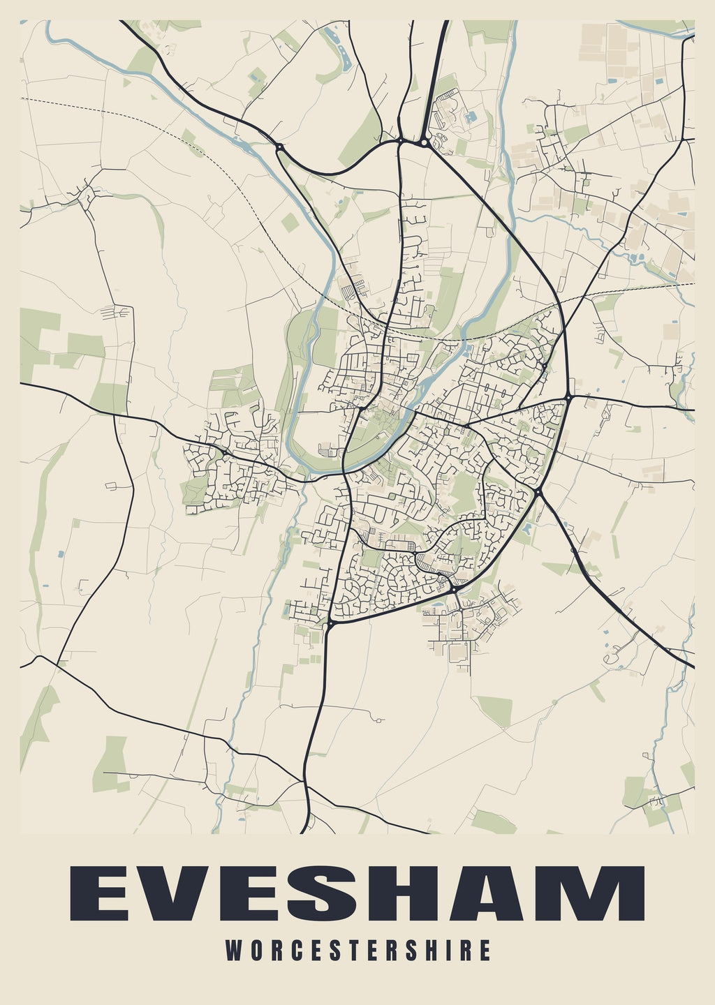 Street map poster of Evesham, Worcestershire
