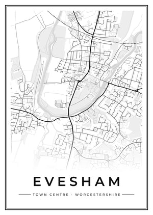 Evesham Town Centre Street Map Poster