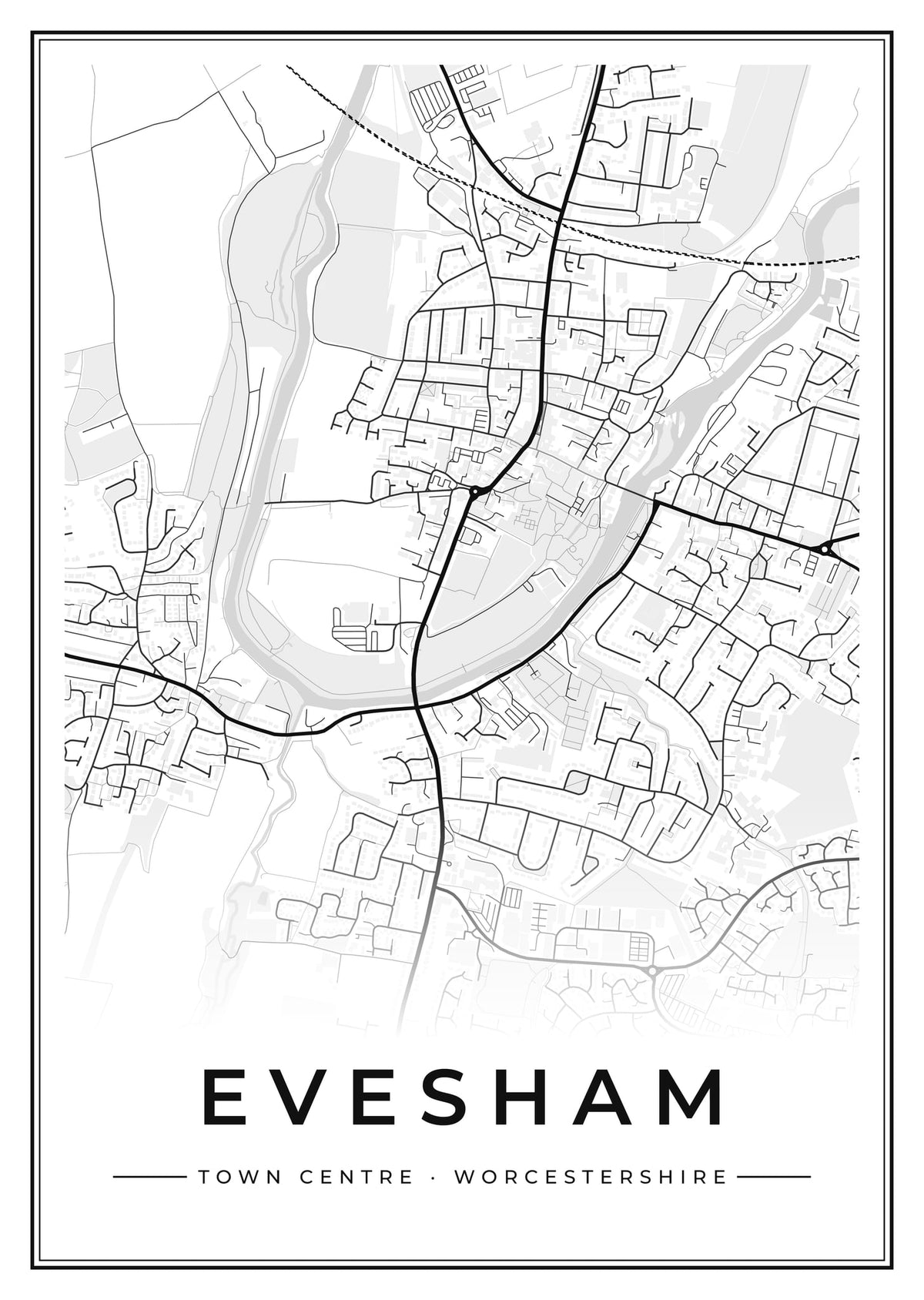 Street map poster of Evesham town centre, Worcestershire