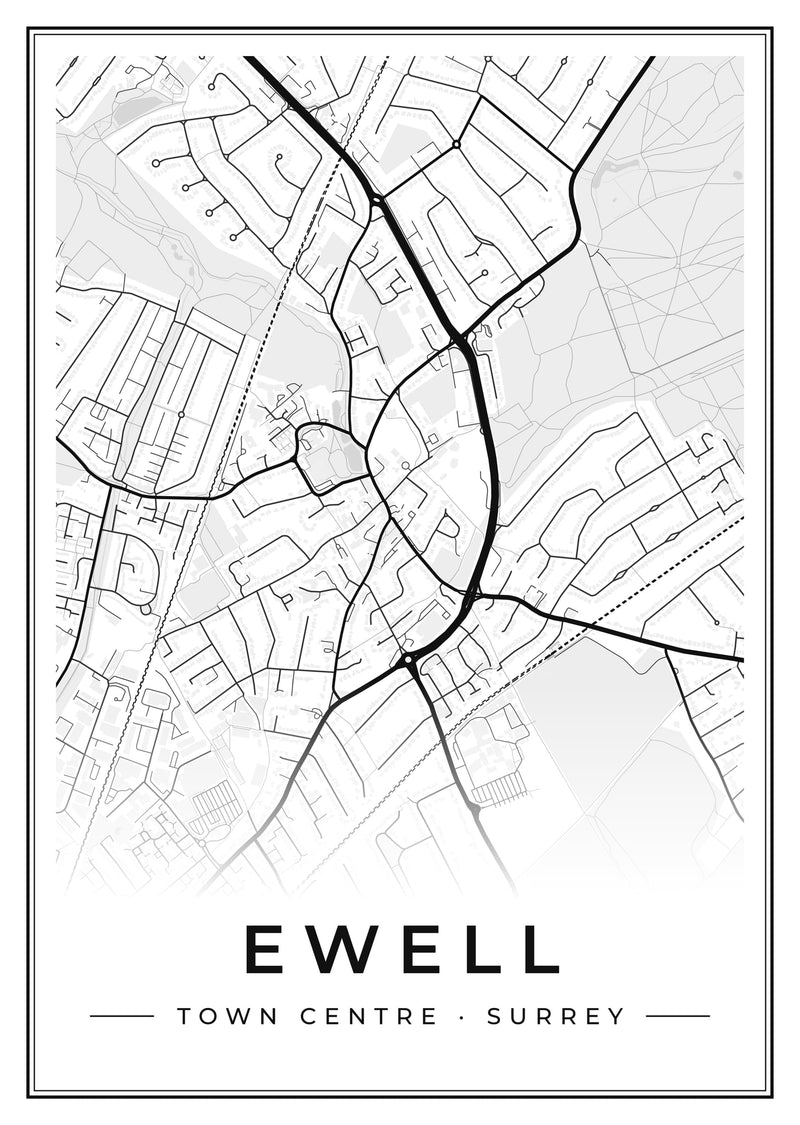 Ewell Town Centre Street Map Poster