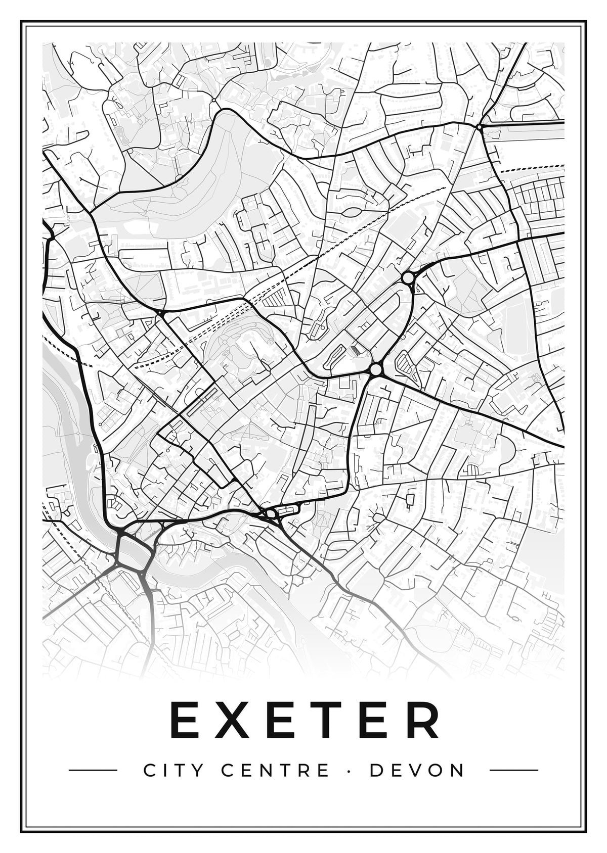Street map poster of Exeter city centre, Devon