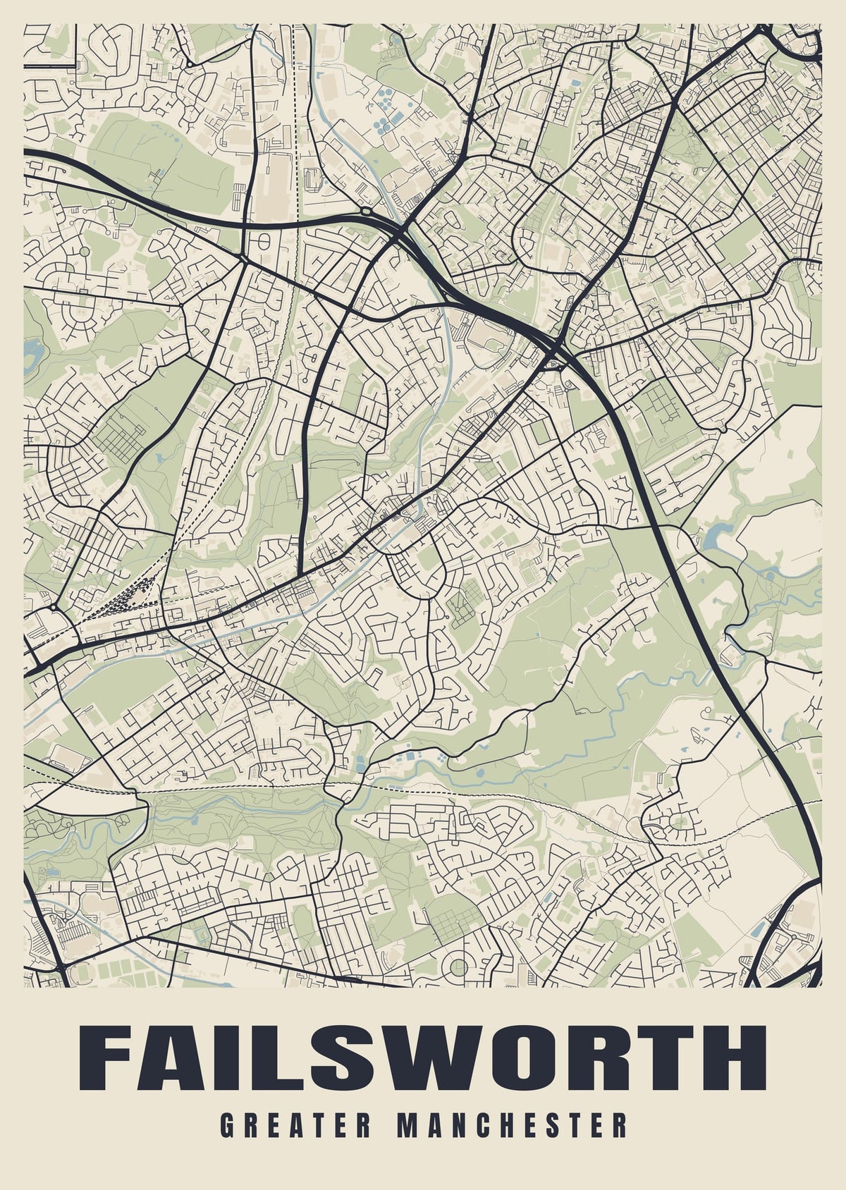 Street map poster of Failsworth, Greater Manchester