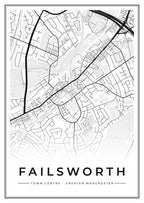 Street map poster of Failsworth town centre, Greater Manchester