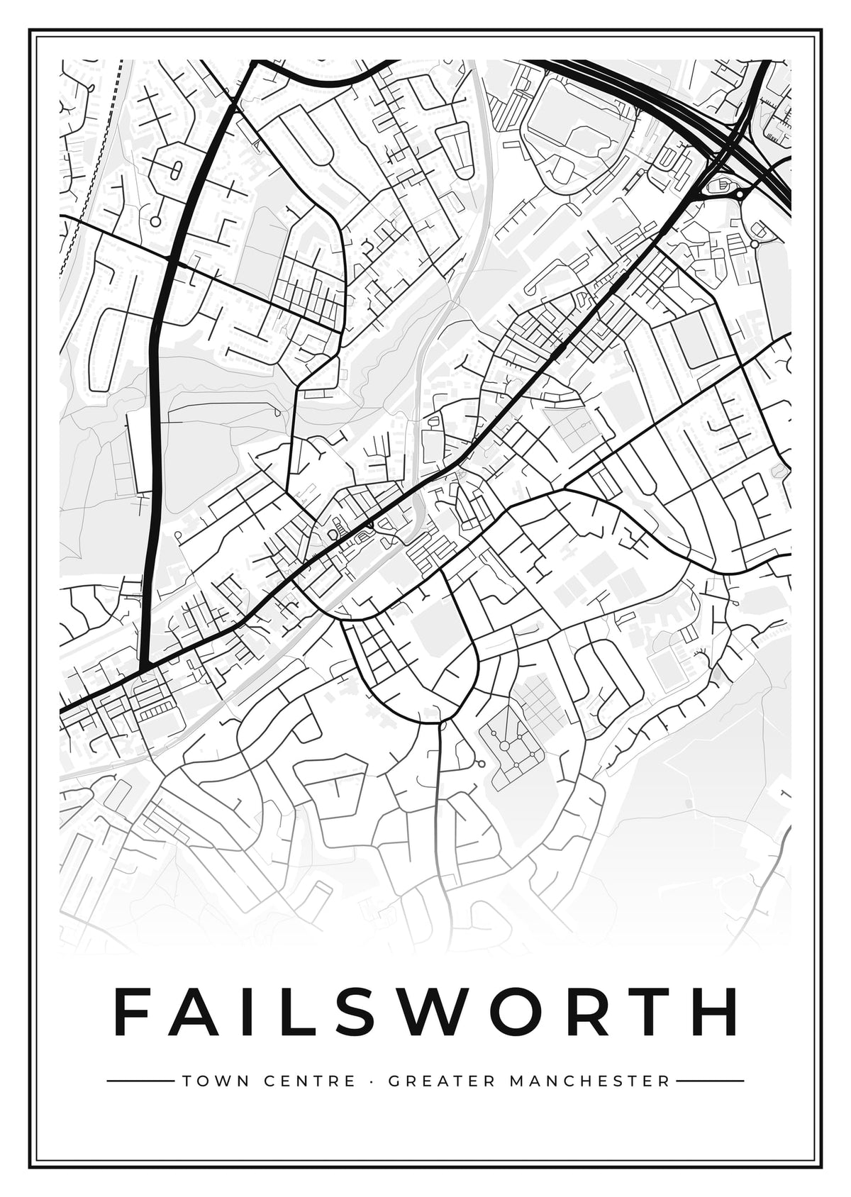 Street map poster of Failsworth town centre, Greater Manchester