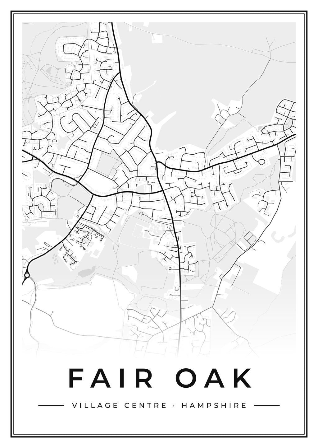Street map poster of Fair Oak village centre, Hampshire