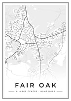 Street map poster of Fair Oak village centre, Hampshire