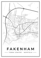 Street map poster of Fakenham town centre, Norfolk