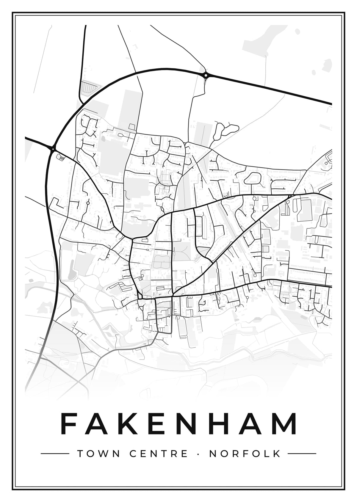 Street map poster of Fakenham town centre, Norfolk