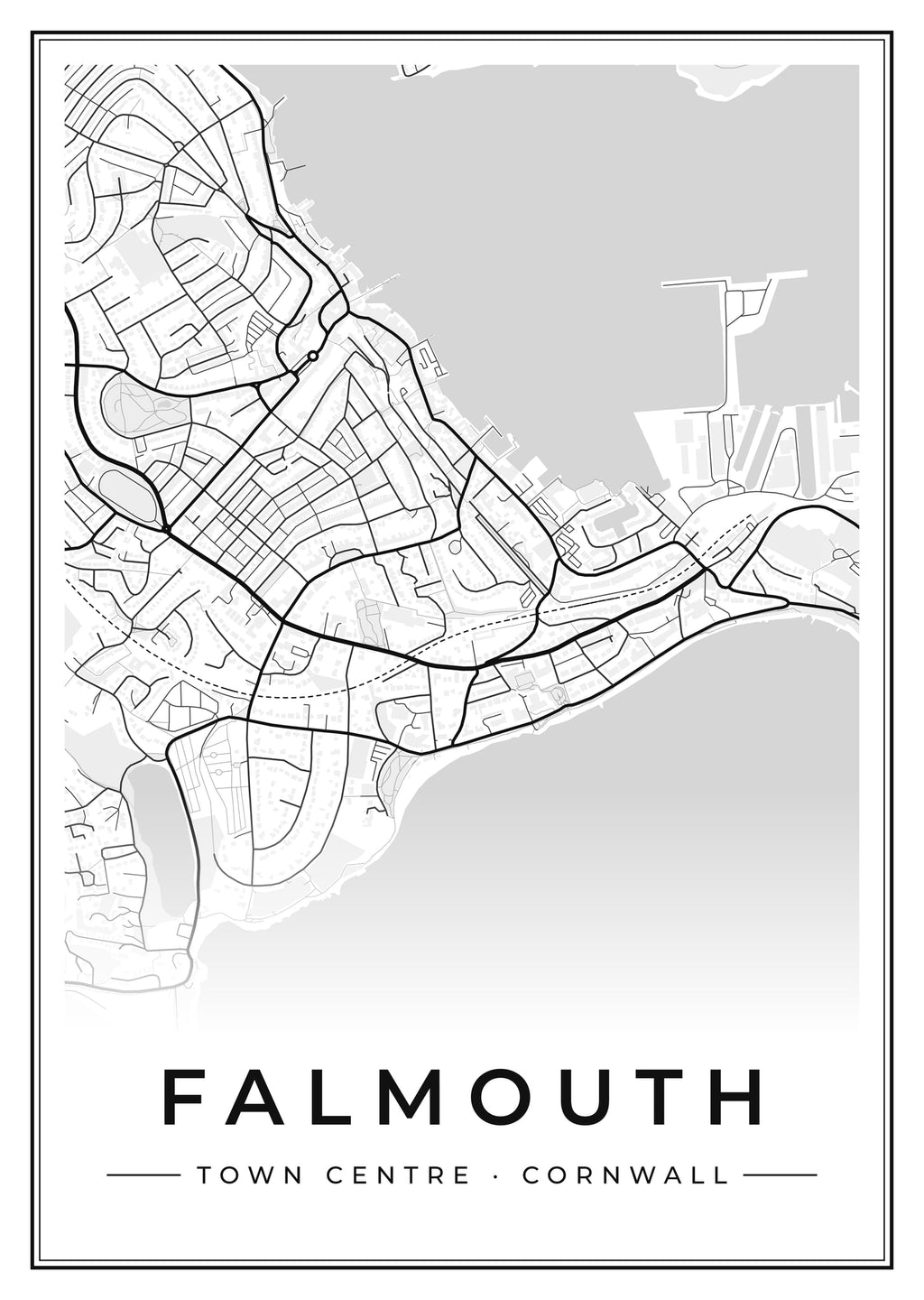 Street map poster of Falmouth town centre, Cornwall