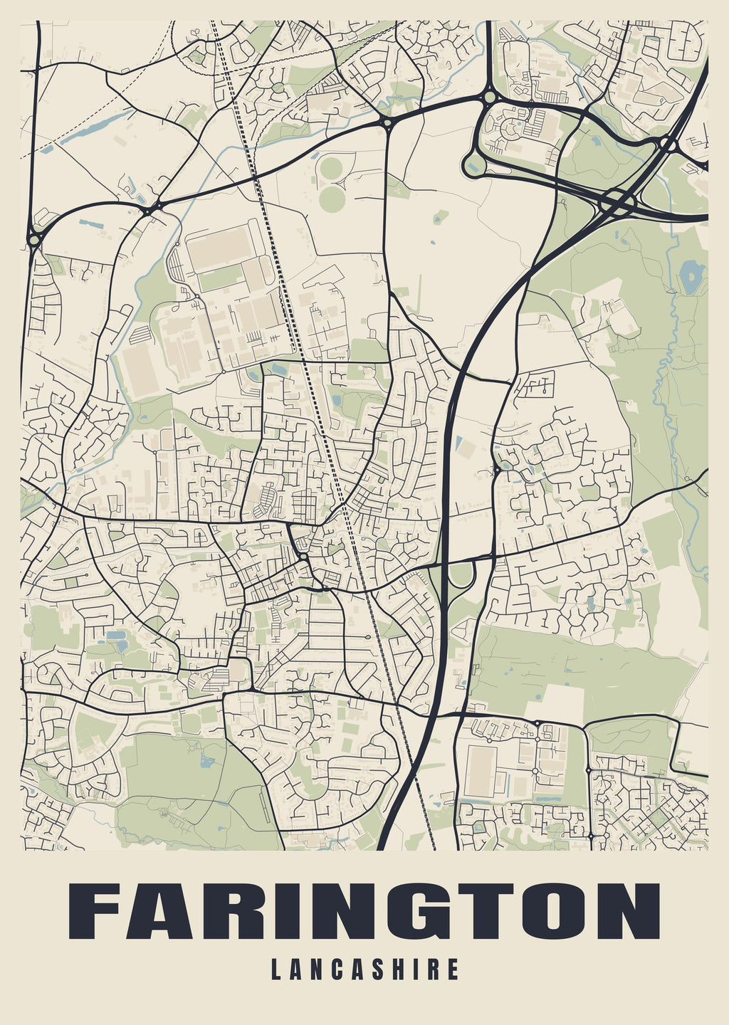 Street map poster of Farington, Lancashire