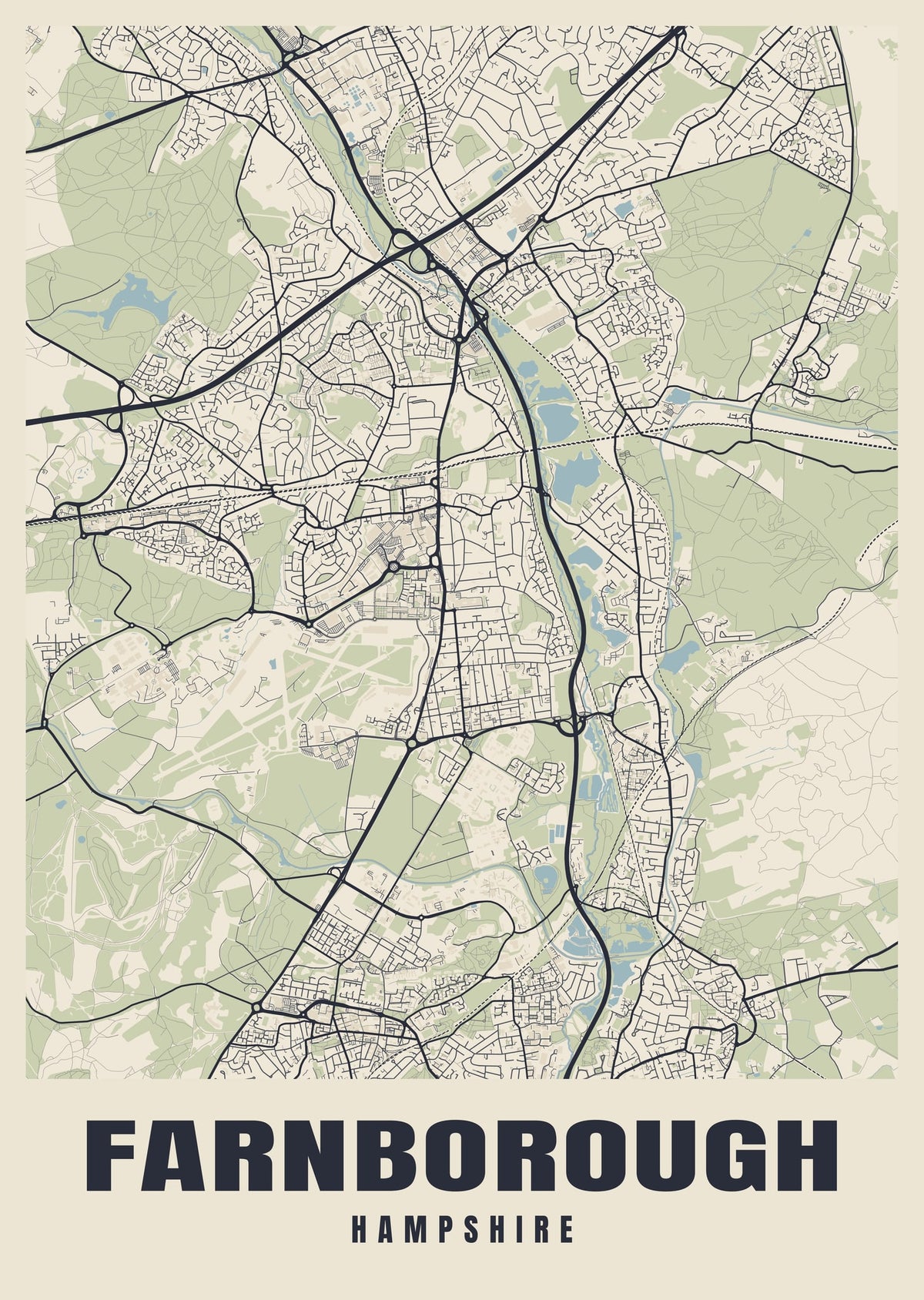 Street map poster of Farnborough, Hampshire