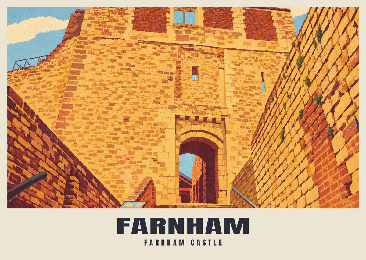 Farnham Castle poster, Retro Railway style