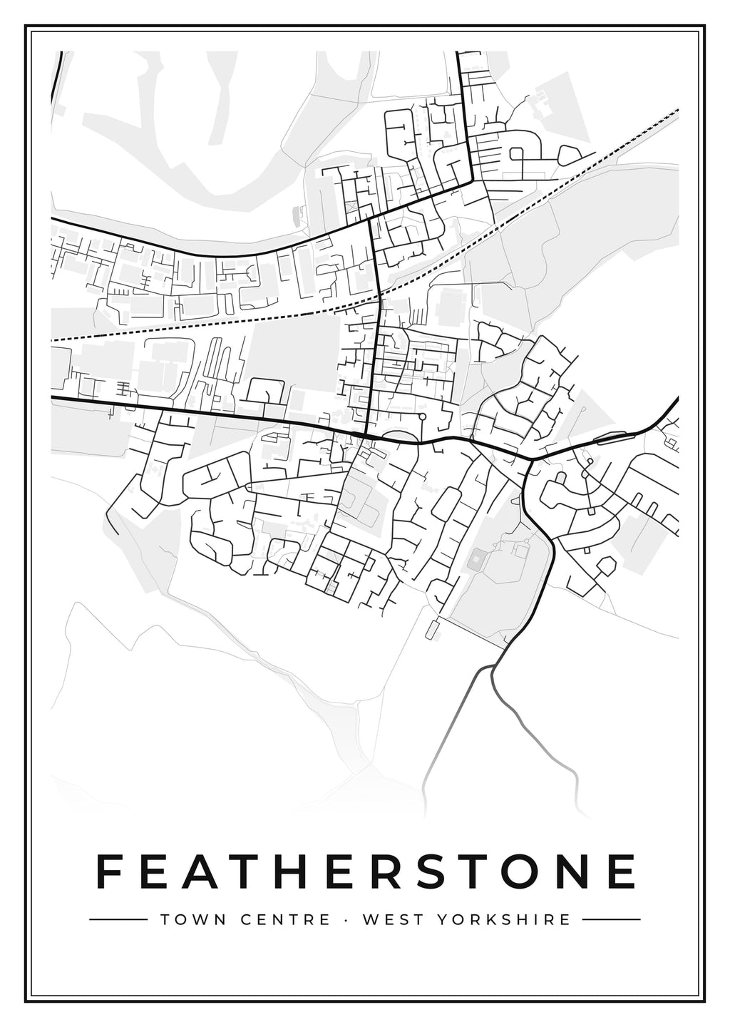 Street map poster of Featherstone town centre, West Yorkshire