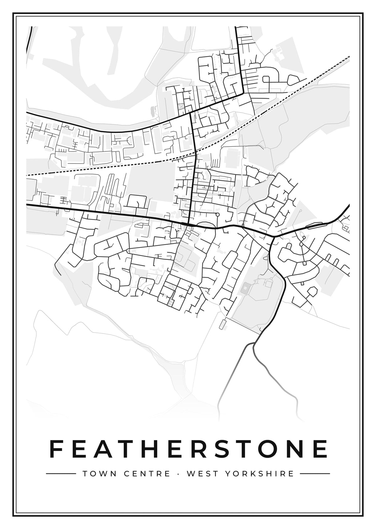 Street map poster of Featherstone town centre, West Yorkshire