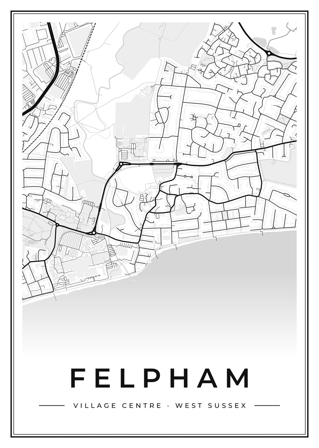 Street map poster of Felpham village centre, West Sussex