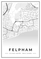 Street map poster of Felpham village centre, West Sussex