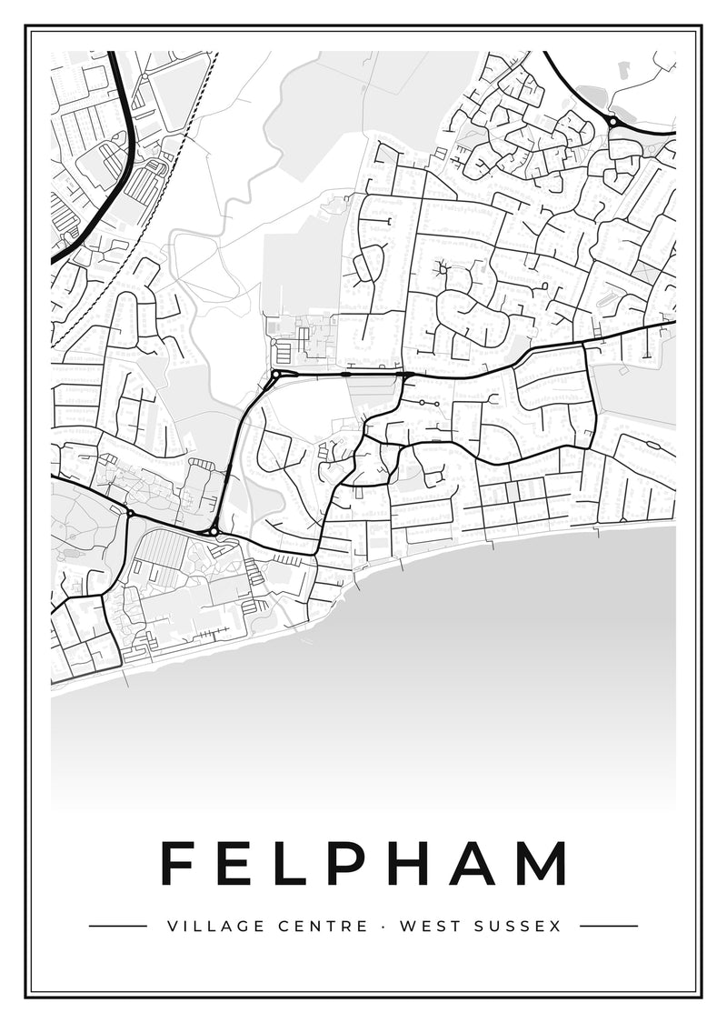 Felpham Village Centre Street Map Poster