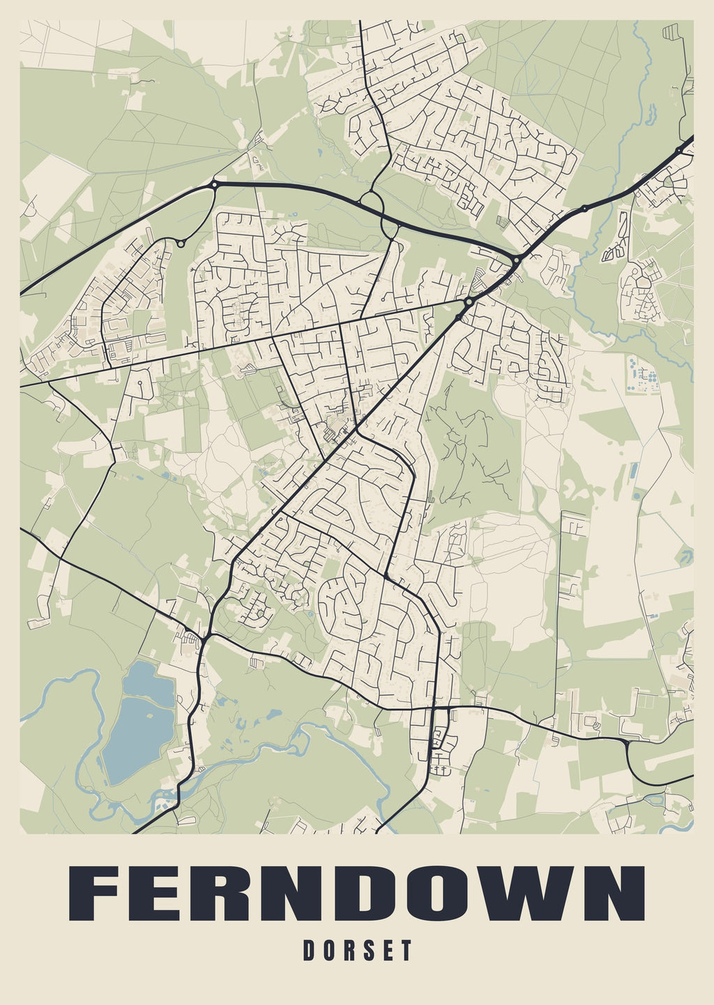 Street map poster of Ferndown, Dorset