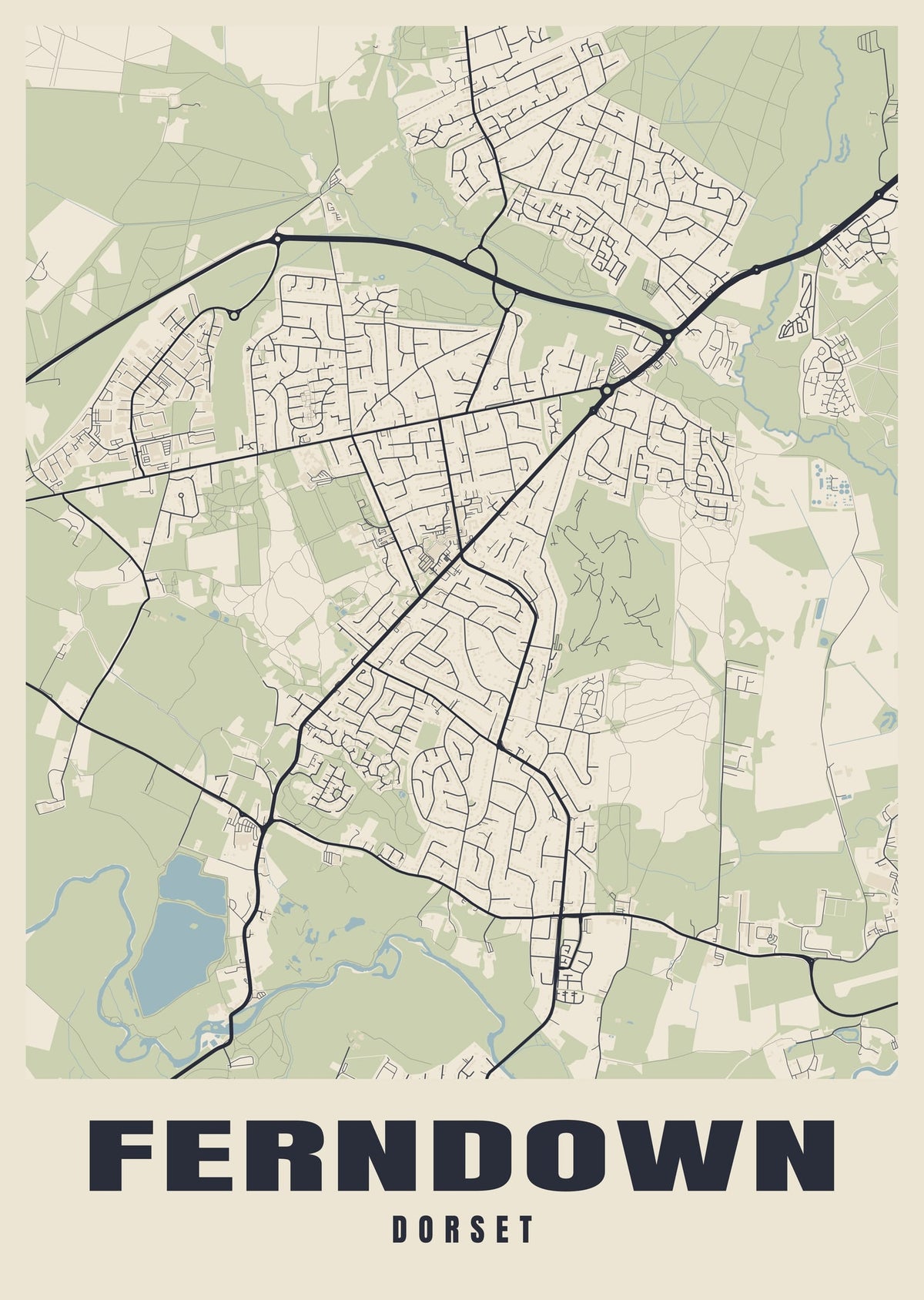Street map poster of Ferndown, Dorset