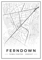 Street map poster of Ferndown town centre, Dorset