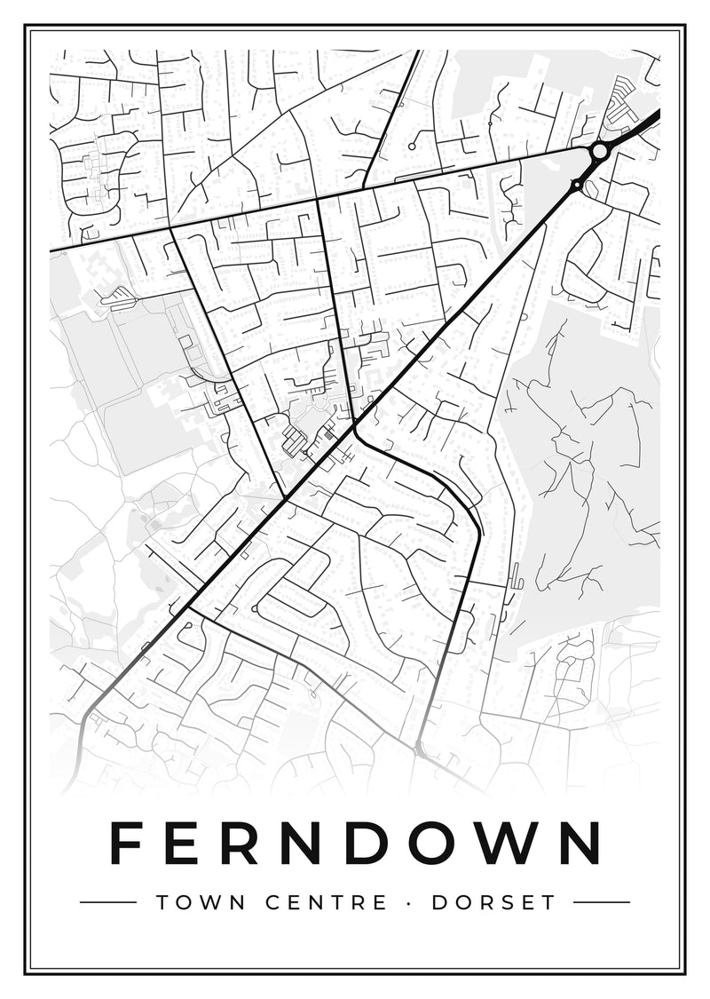 Ferndown Town Centre Street Map Poster