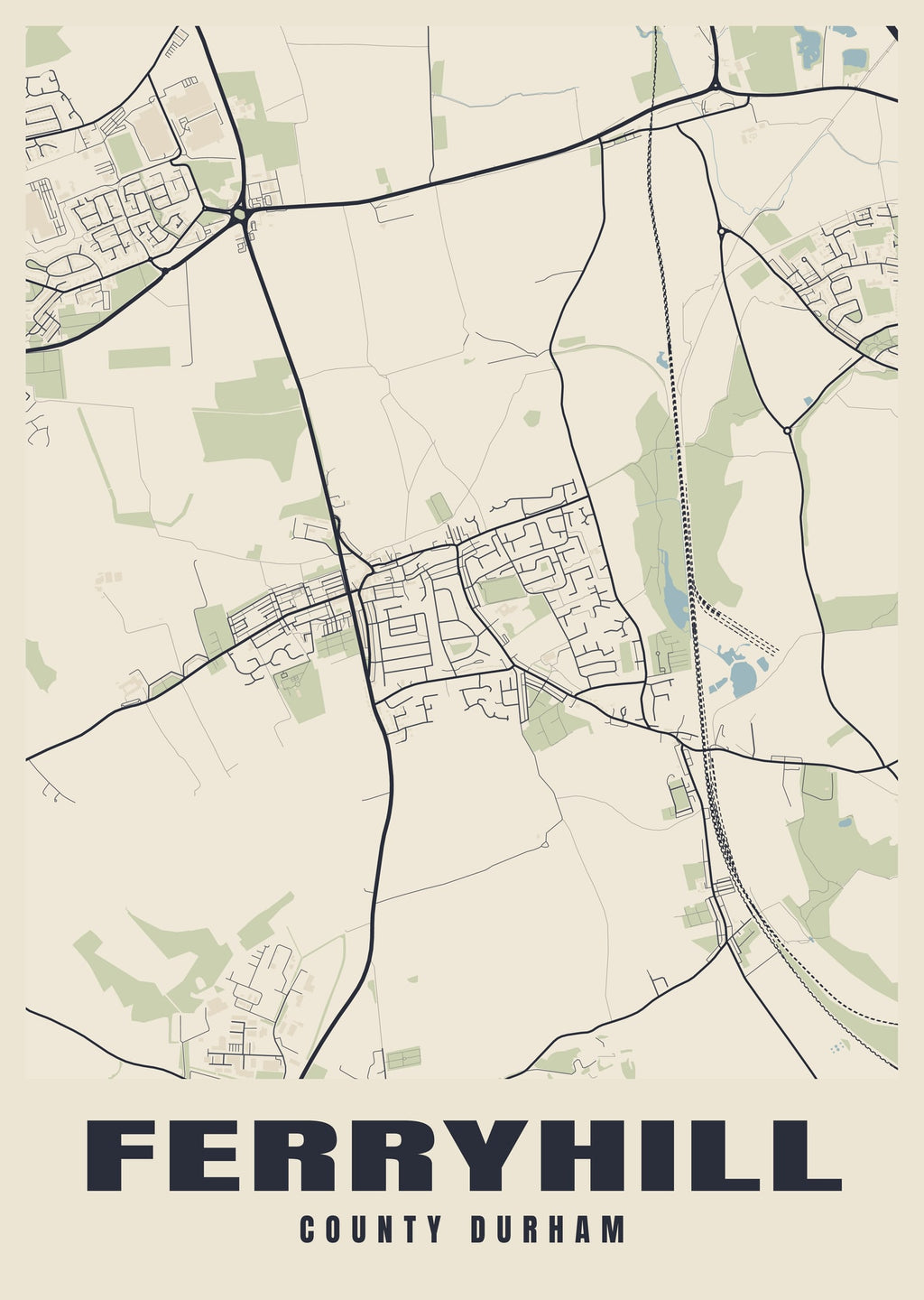 Street map poster of Ferryhill, County Durham