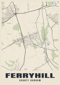 Street map poster of Ferryhill, County Durham