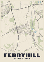 Street map poster of Ferryhill, County Durham