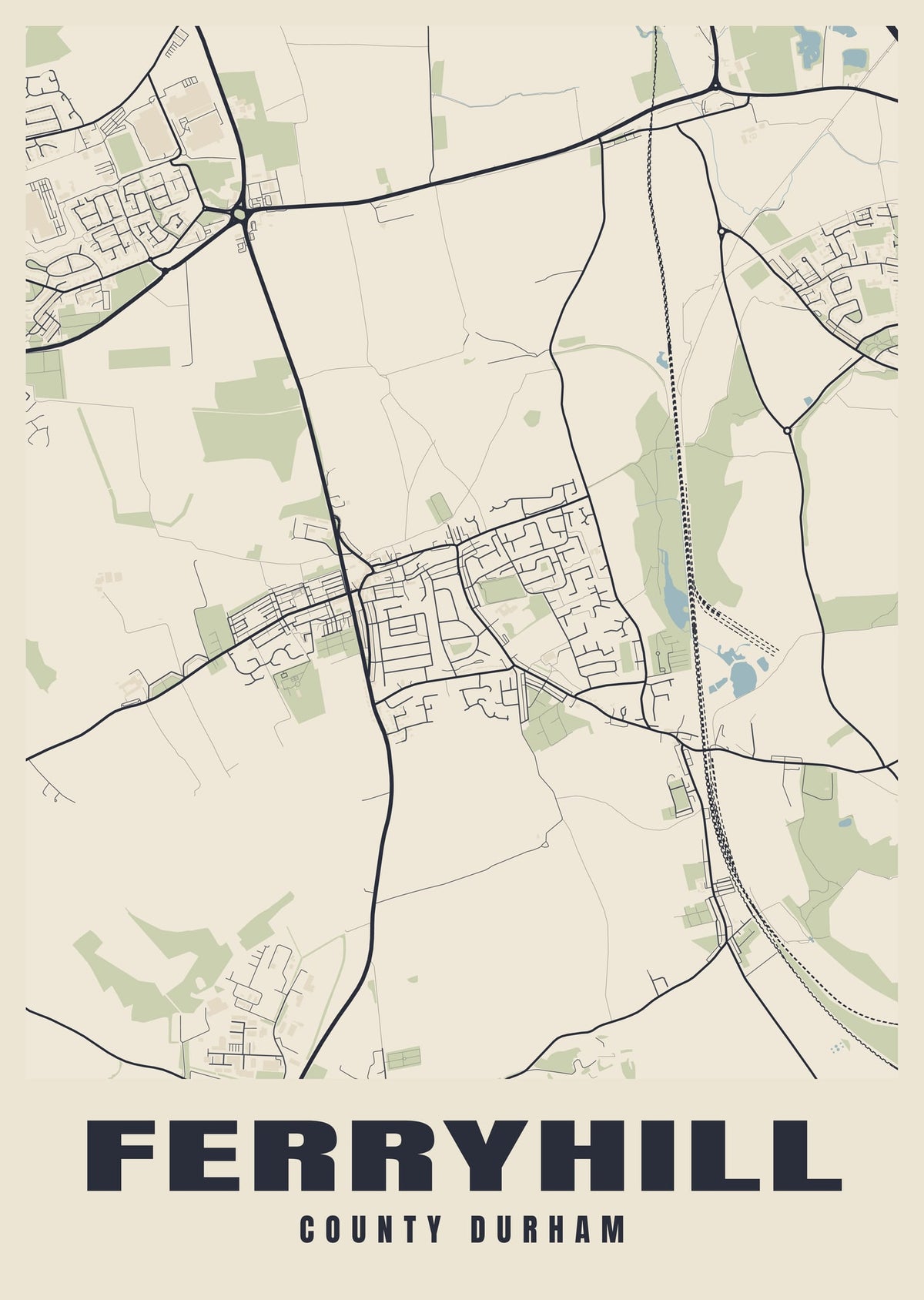 Street map poster of Ferryhill, County Durham