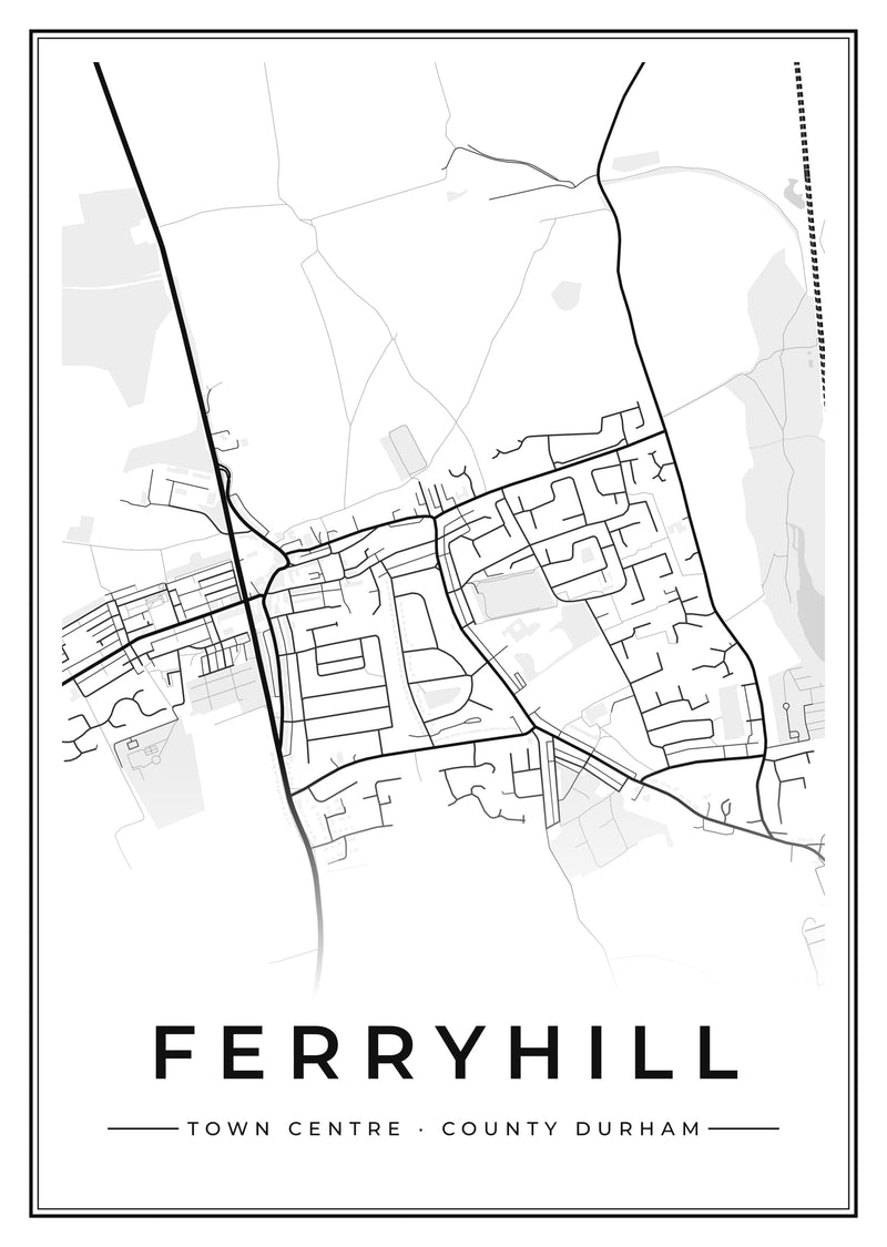Ferryhill Town Centre Street Map Poster
