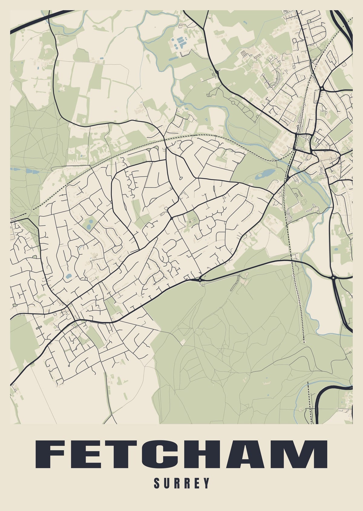 Street map poster of Fetcham, Surrey