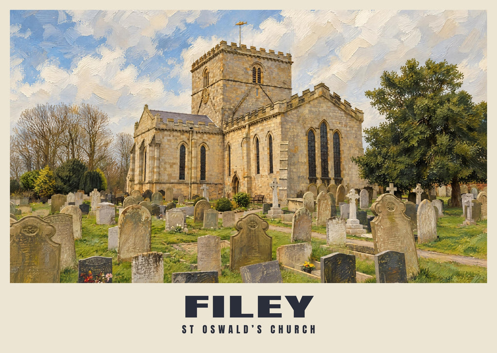 St Oswald’s Church, Filey poster, Oil Painting style